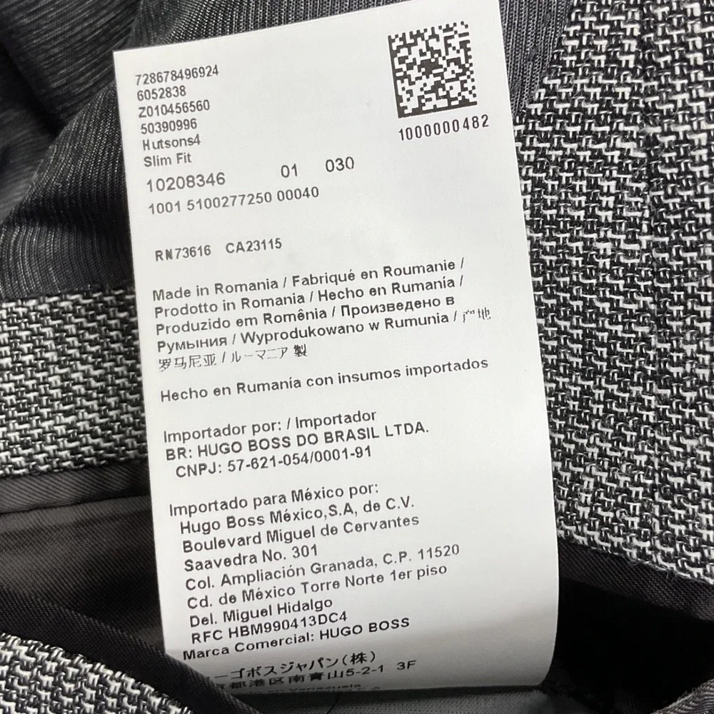 Hugo Boss Hutson Slim Fit Grey Textured Blazer Sport Coat Mens 40R US 50 EU